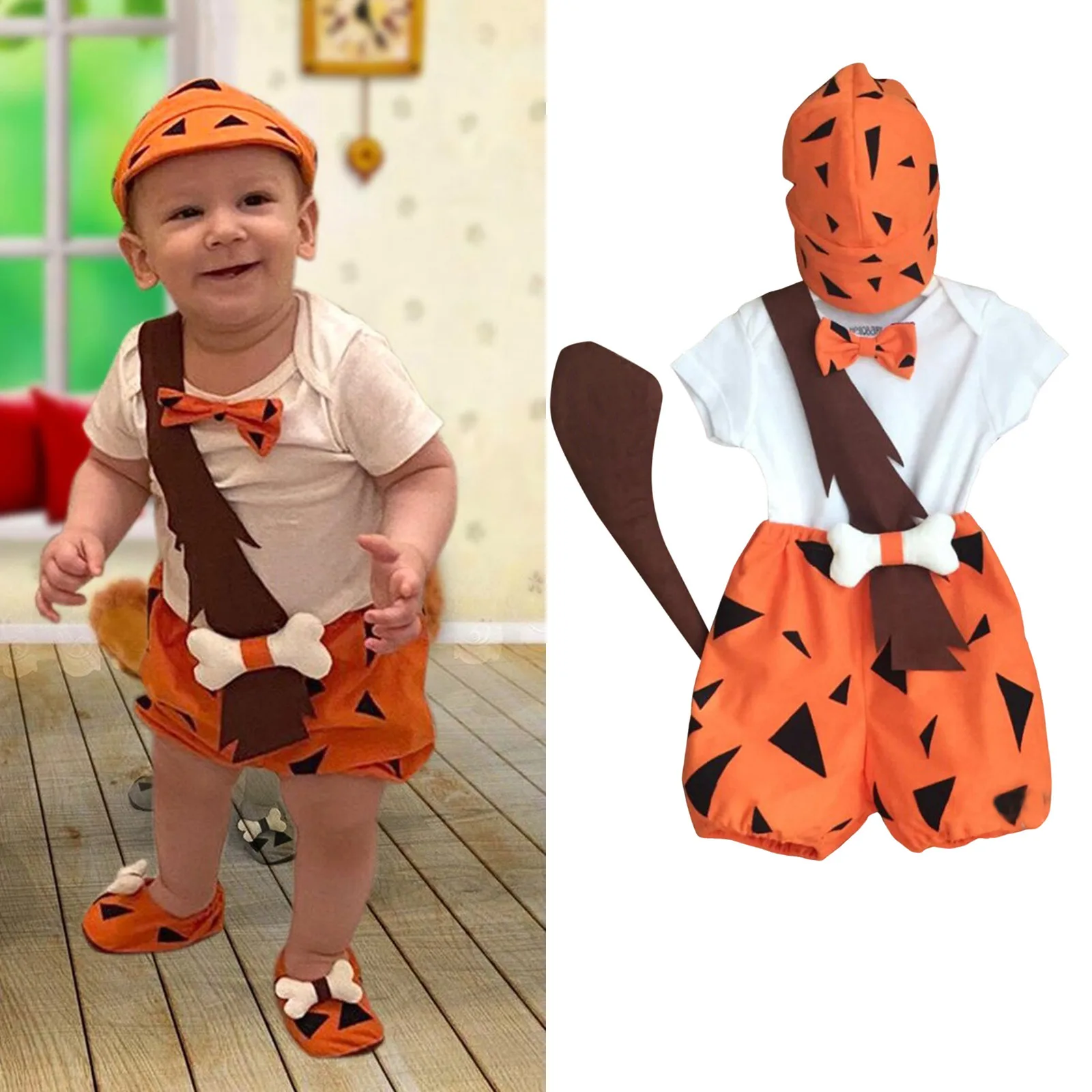 2024 Halloween Kids Toddler Caveman Cosplay Costume Halloween Dog Bones Historical Party Romper Strap 3-6 Month Clothes Winter