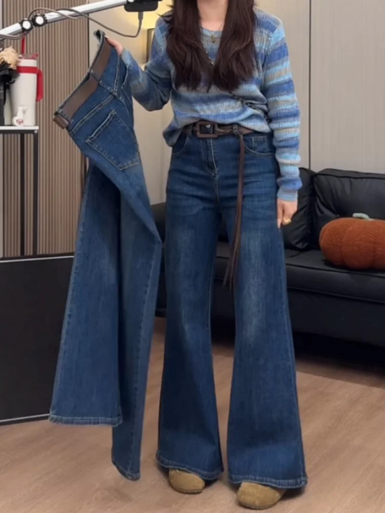 

Женские джинсы с высокой талией, широкие, расклешенные, свободного кроя, буткат, для фигуры типа «груша», повседневные, винтажные