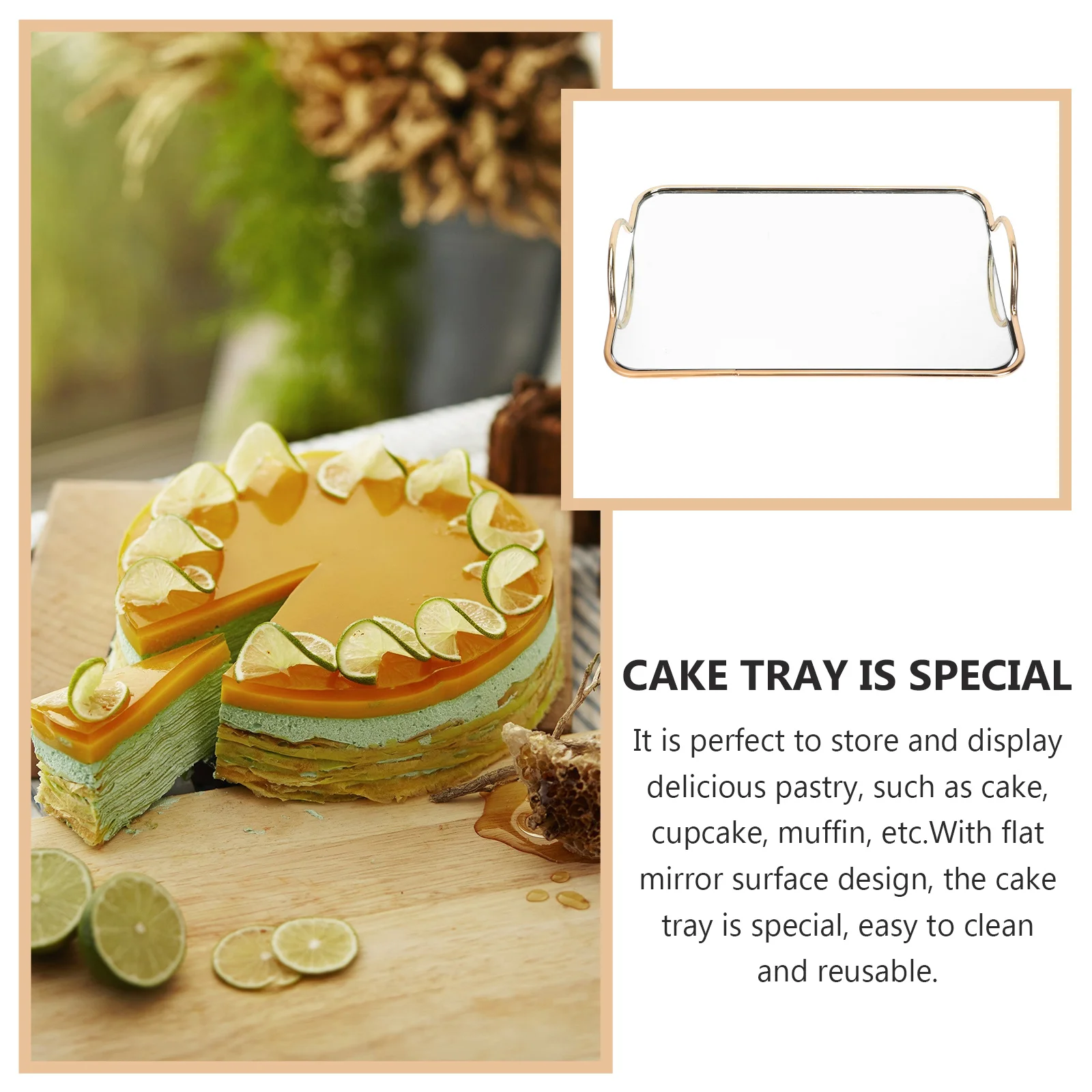 

Iron Cake Holder Mirror Surface Rectangular Cake Storage Tray Party Wedding Dessert Stand Decorative Baking Holder