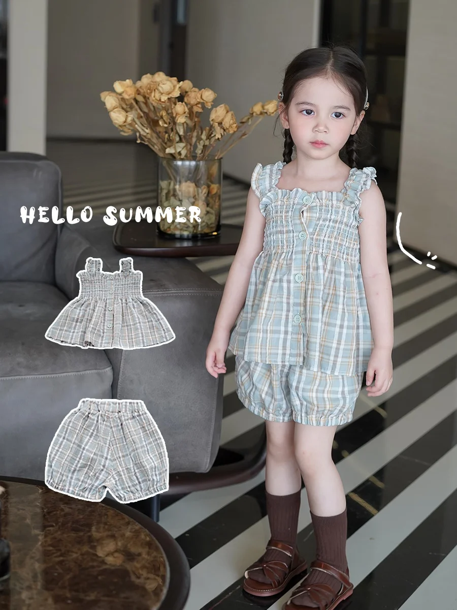anniegirl-conjunto-de-camisa-sin-mangas-con-lazo-y-pantalones-cortos-de-algodon-a-cuadros-retro-para-ninas-atuendo-casual-de-verano-para-ninos