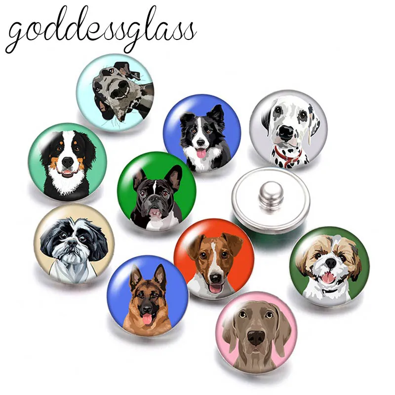 New Dog Love Pet Bulldog Collie Cute 10pcs mix Round 12mm/18mm snap buttons for 12mm/18mm snap necklace DIY findings jewelry