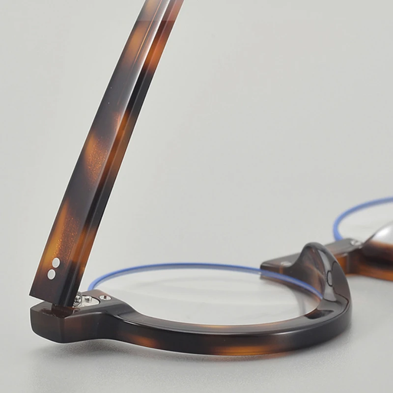 Trendy Round Half Rim Acetate Eyeglasses Prescription Blue Light Blocking Frames for Women Men Myopia Hyperopia Fashion Eyewear