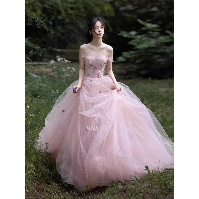 Fairy Blush Pink Wedding Dresses Off Shoulder Tulle A-Line Photos Shoot Dresses Bridal Dress Elegant Prom Gowns Customized 2025
