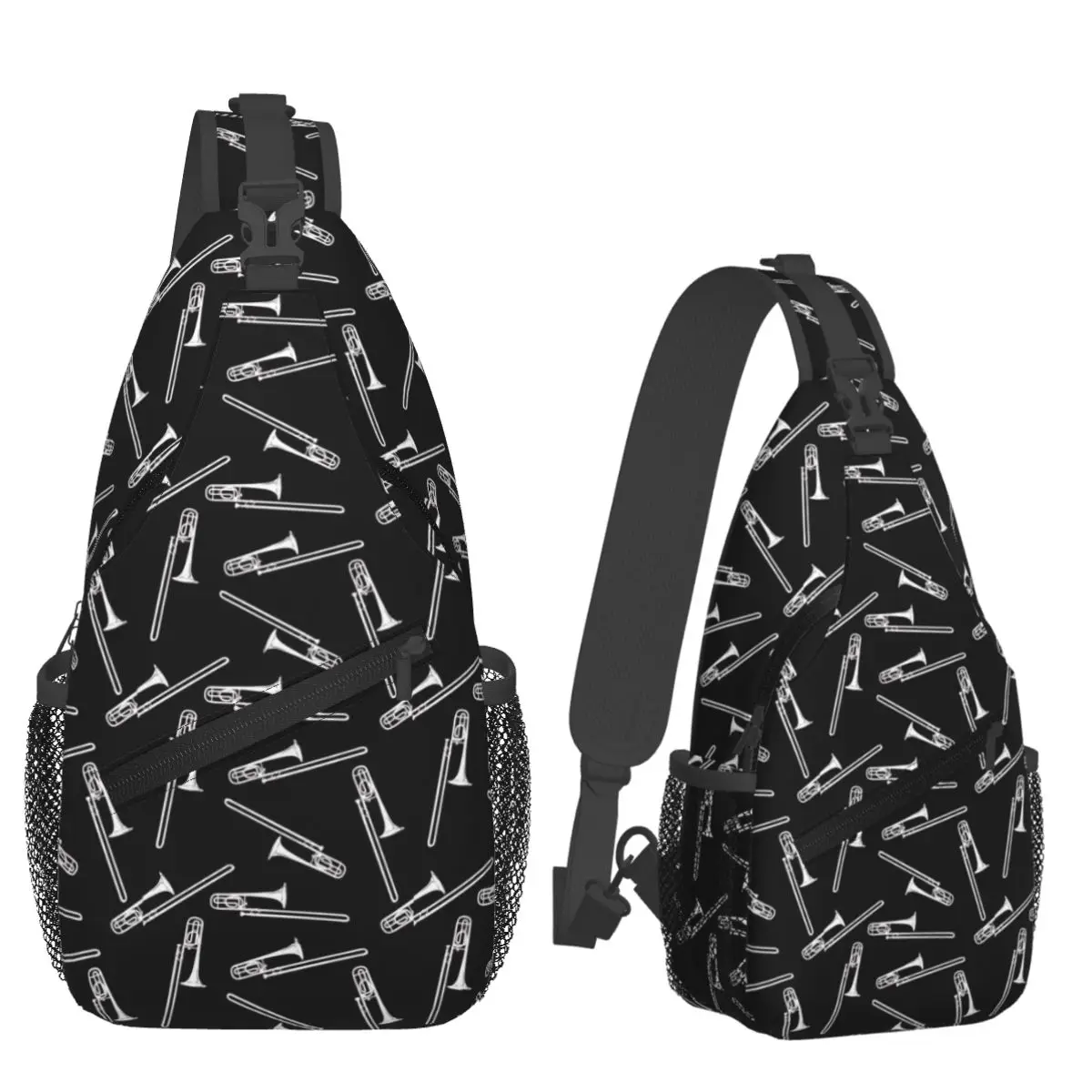 Trumpet White On Dark Red Chest Bag Men Sling Crossbody Backpack Chest Bag Travel Hiking Daypack Shoulder Bag