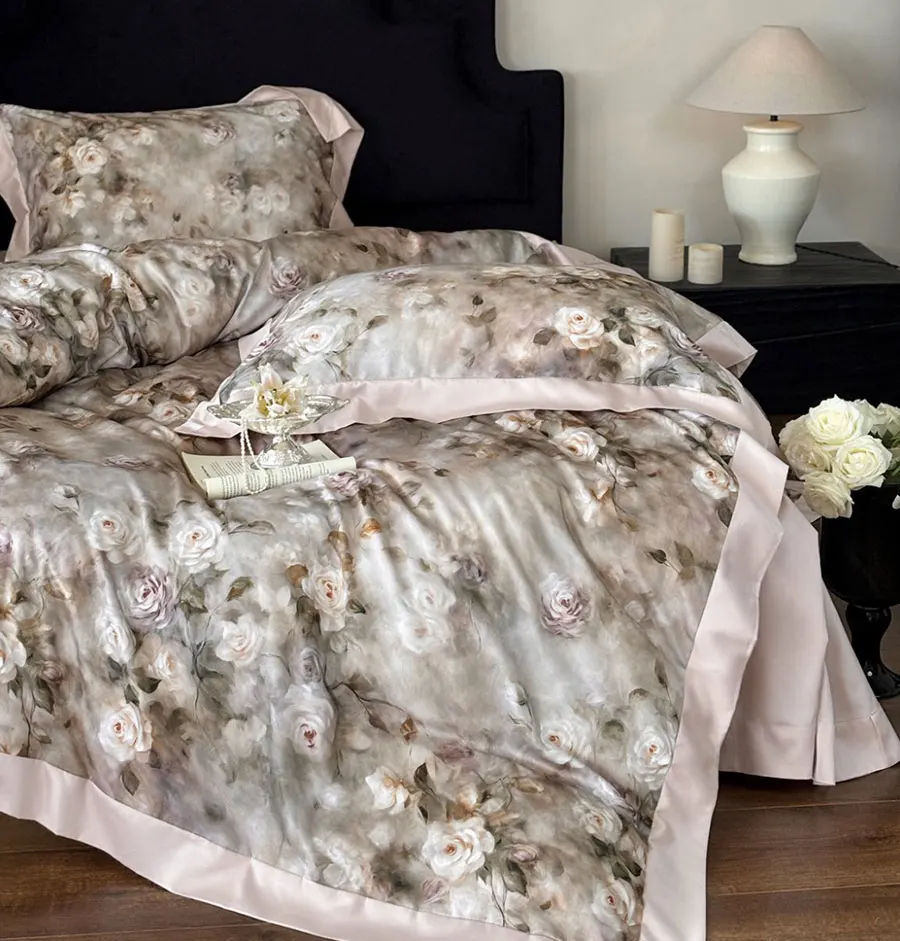 Elegant american country flower pink purple bedding set,full queen king floral home textile bed sheet pillow case duvet cover