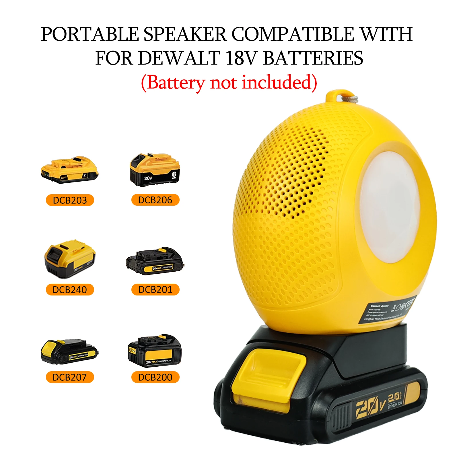 Alto-falante sem fio para Dewalt, player compatível com Bluetooth, alto-falante portátil, amplificador com porta USB-A/C, sem bateria, 20V