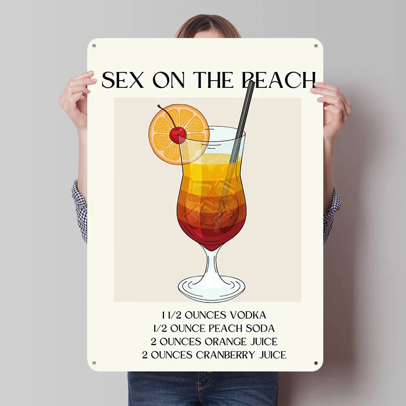 Sex on the Beach Cocktail Tinplate Posters Customizable Wall Art Retro Vintage Metal Signs for Home Room Setup Decorations Decor