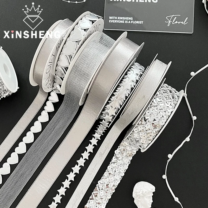 

Silver Series Ribbons for Flower Bouquet Bow Band Tie Flower Art DIY Packaging Materials for Christmas Apparel Sewing Supplies