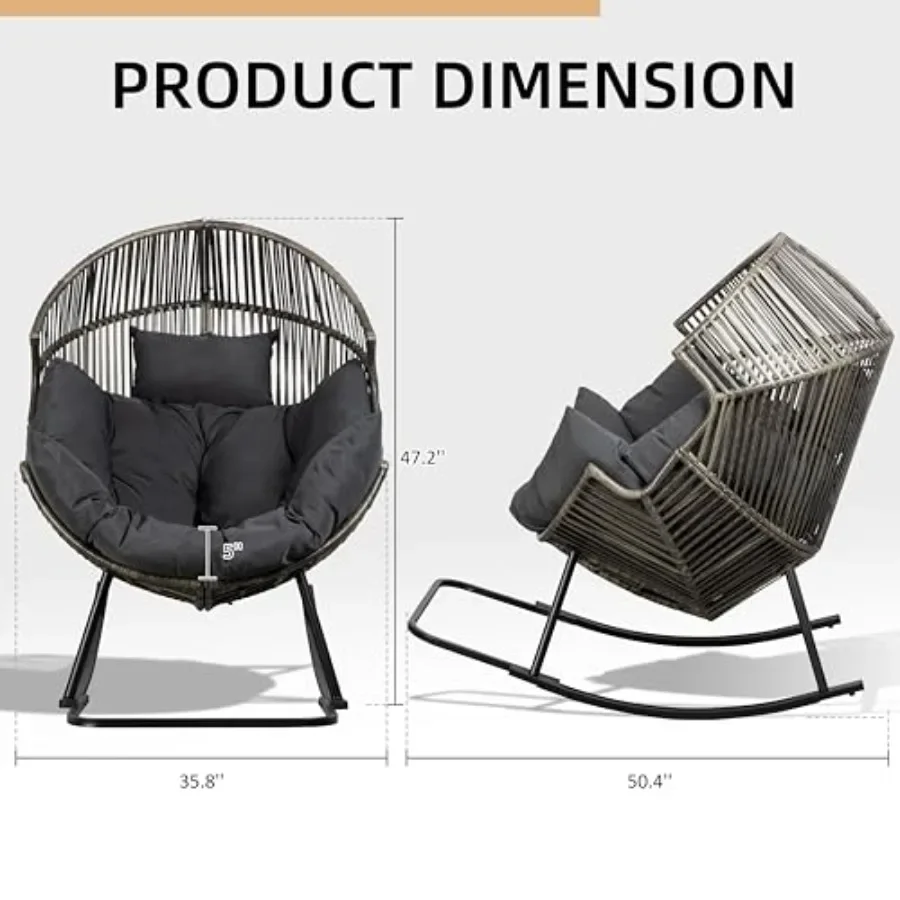 Egg Chair Rocking Chairs for indoor living room, bedroom, outdoor patio, backyard, balcony, garden; wicker material, dark color