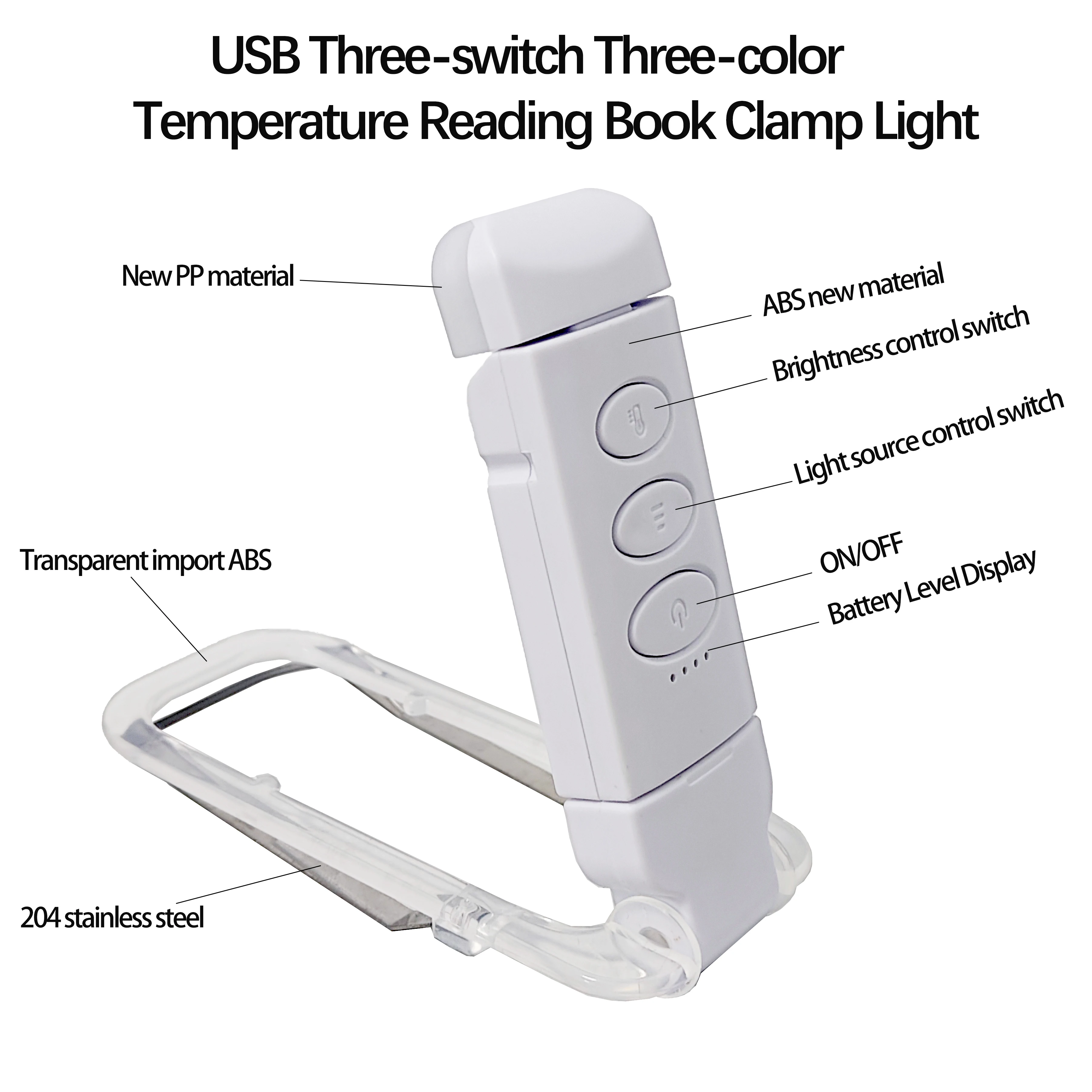 Lampe de lecture LED Rechargeable par USB, veilleuse à intensité variable, corps de lampe PC Portable bleu/blanc pour chambre à coucher et salon