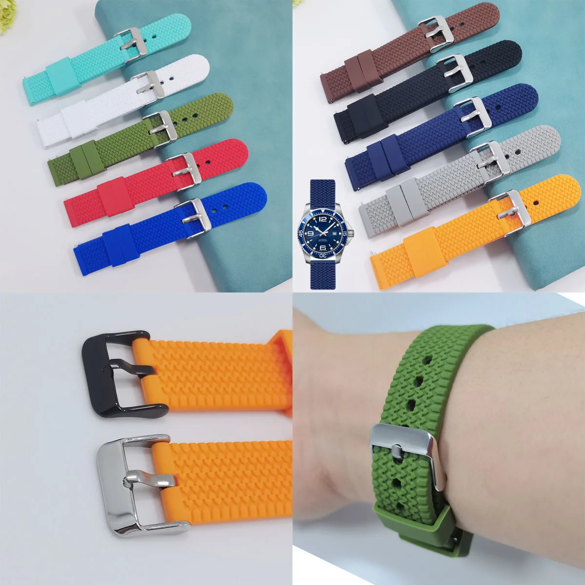 Sports Silicone Watch Band Tire Pattern Quick Release Rubber Smart Watch Strap 18mm 20mm 22mm 24mm Replacement Wristband