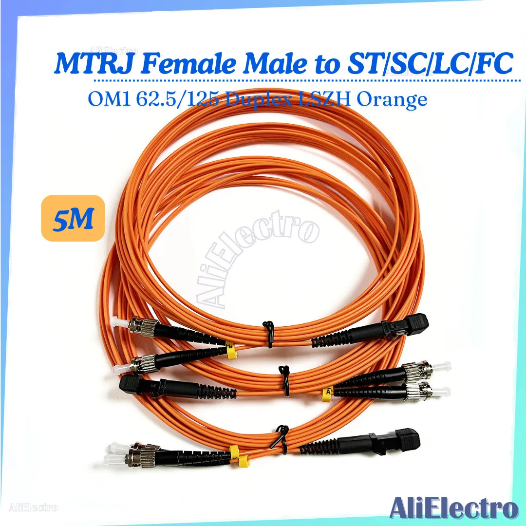 

5Pcs 5M MTRJ Female Male to ST/SC/LC/FC Multimode OM1 62.5/125 2.0mm Duplex LSZH Orange FTTH Fiber Patch Cord Cable Connector