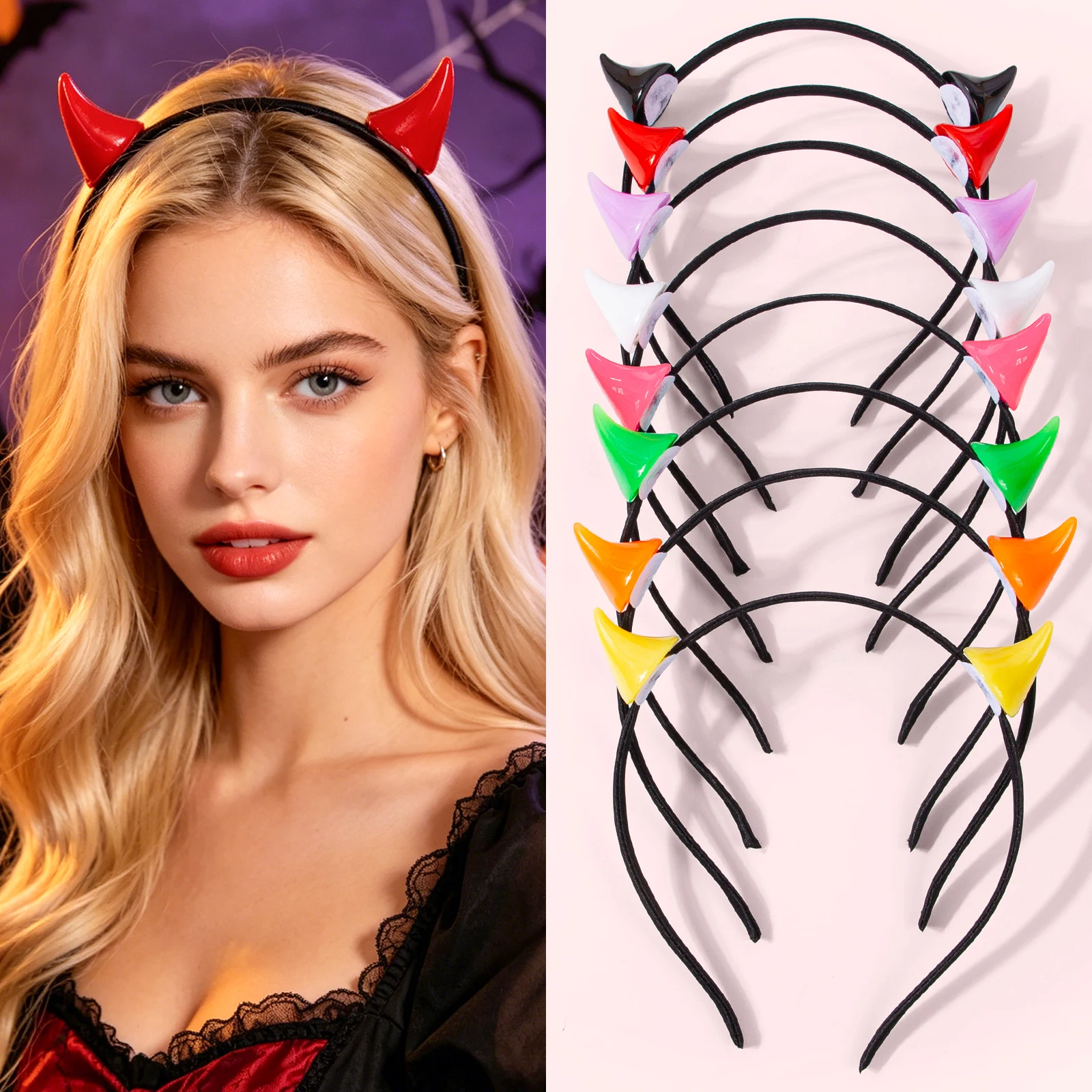 4/8PCS Creative Plastic Cow Horns Headbands for Women Girl Halloween Style Hairbands Halloween Makeup Party Hair Accessories