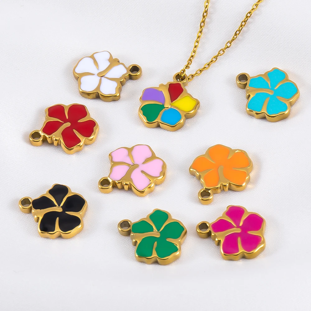2pcs 11.3x13mm Stainless Steel Enamel Multicolored Flower Pendants Charms for DIY Jewelry Making Necklace Bracelet Accessories