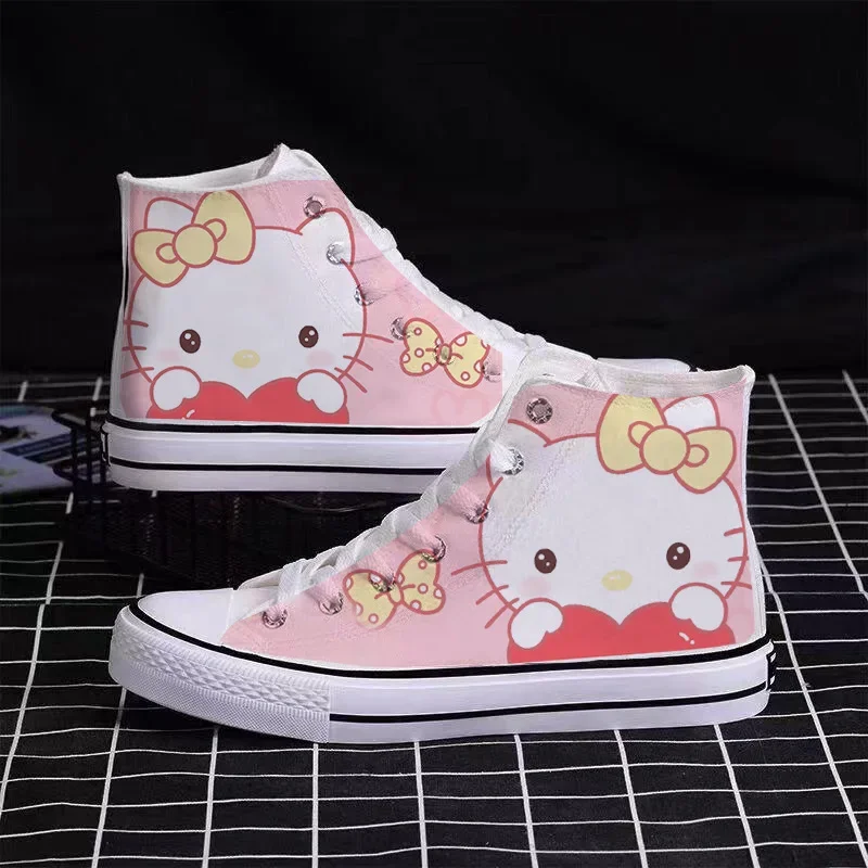 Sanrio Kawaii Hello Kitty Women High Top Canvas Shoes My Melody Cinnamoroll Anime Cartoon Student Casual Versatile Flat Sneakers