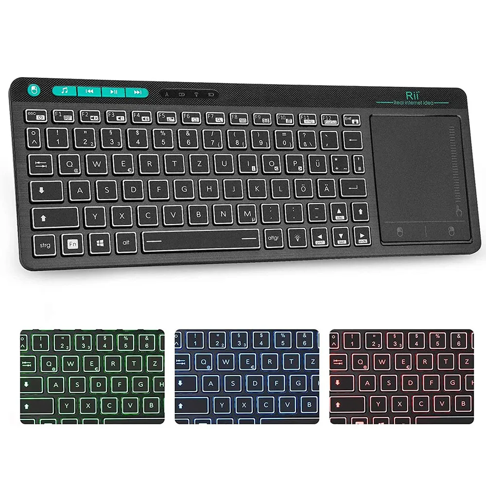 Imagem -02 - Plus Teclado Multimídia sem Fio Notebook 3-led Cor Retroiluminado Multi-touch para Android tv Boxpc Rii-k18