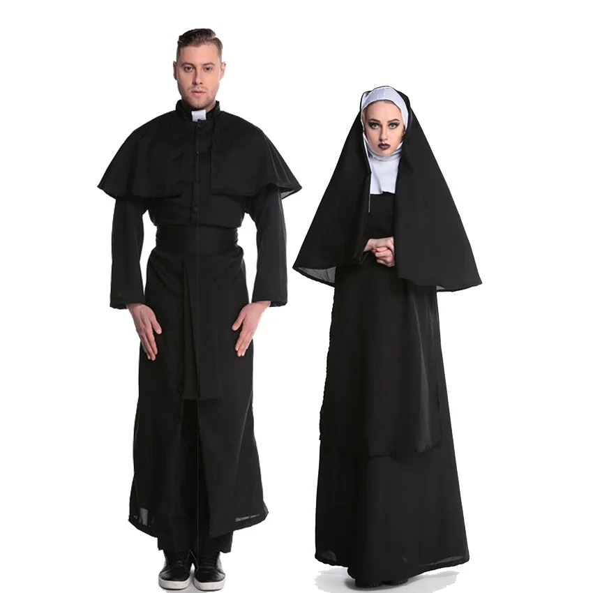 Disfraz de monja para hombre y mujer, disfraz de sacerdote cristiano misionero, Jesús, Cosplay