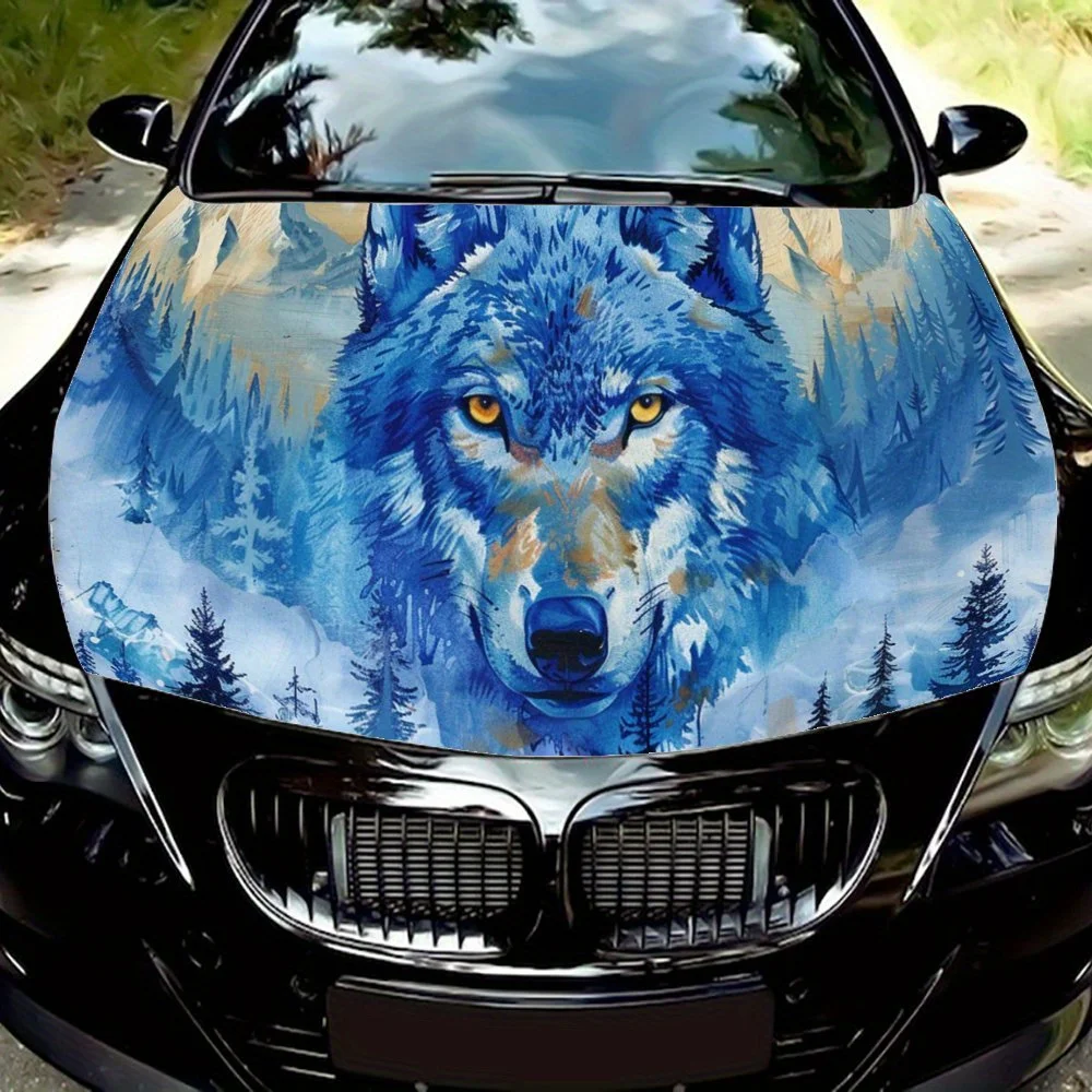 Mountain Wolf Print Car Hood Decal Sticker, Durable Car Vinyl Wraps Suitable for Most Vehicles, Car Engine Hood Protective Film