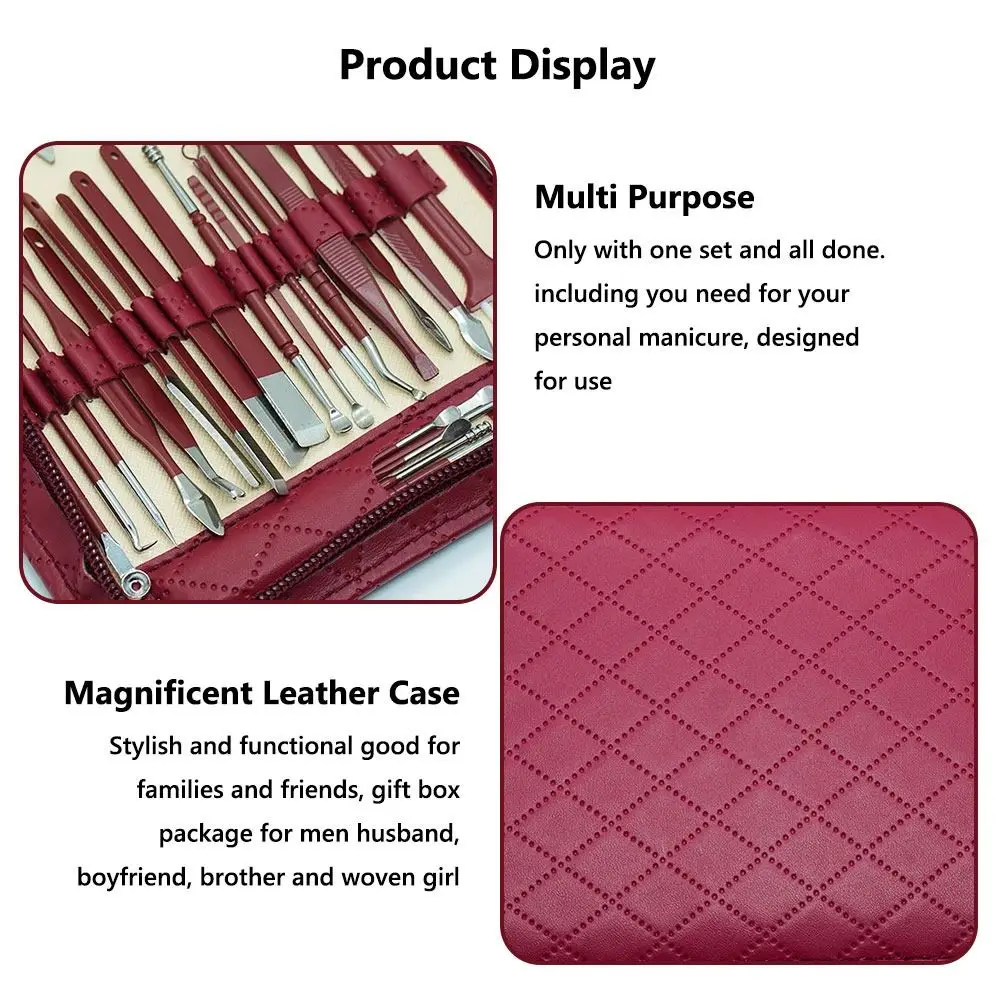 Set manicure in acciaio inossidabile da 42 pezzi con borsa in pelle con cerniera Kit per pedicure per toelettatura unghie dei piedi in acciaio inossidabile