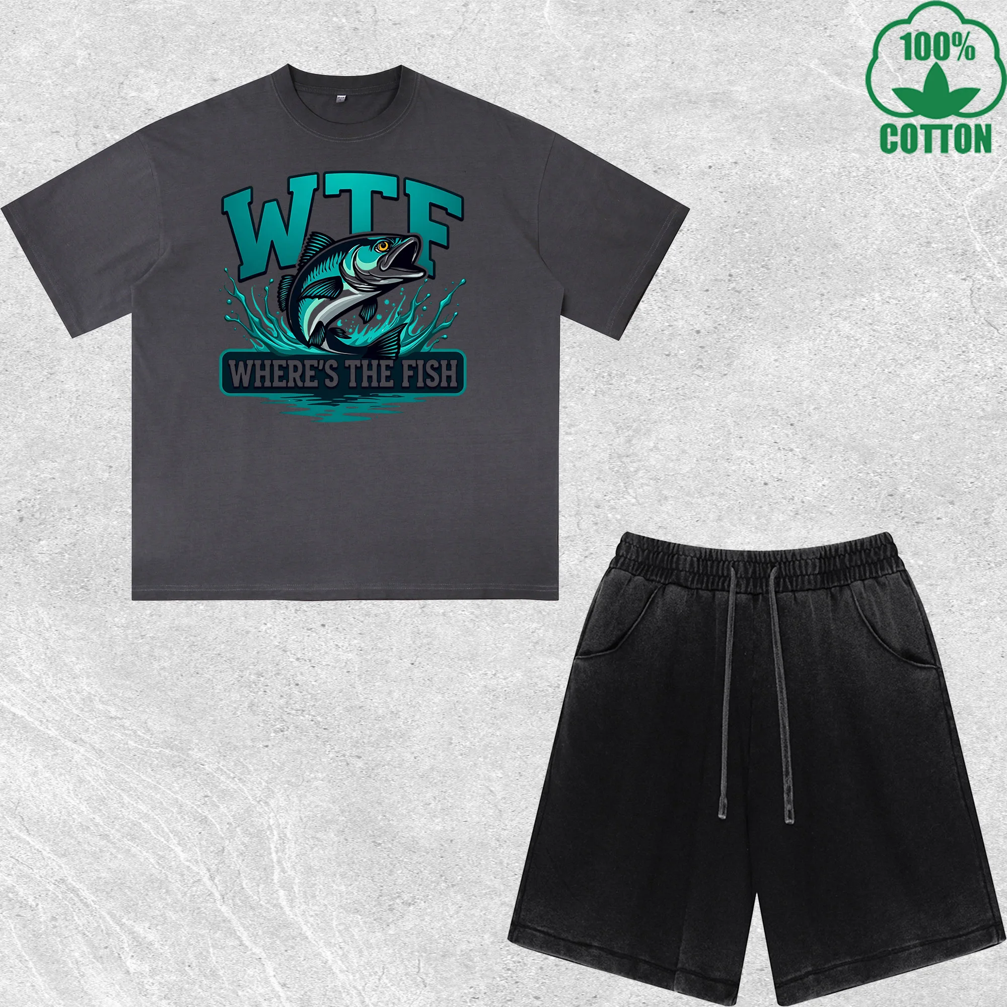 

Shocking Phishing Printed Dirty Wash T-Shirt Shorts Set Multicolor Combo Loose Trendy Fashionable 100%Cotton