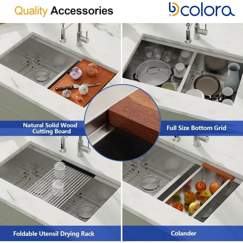 Dcolora 36Inch Large Double Bowl Low-Divide Kitchen Sink Undermount 16 Gauge Stainless Steel 60/40 Split Workstation,36"x19"x10"