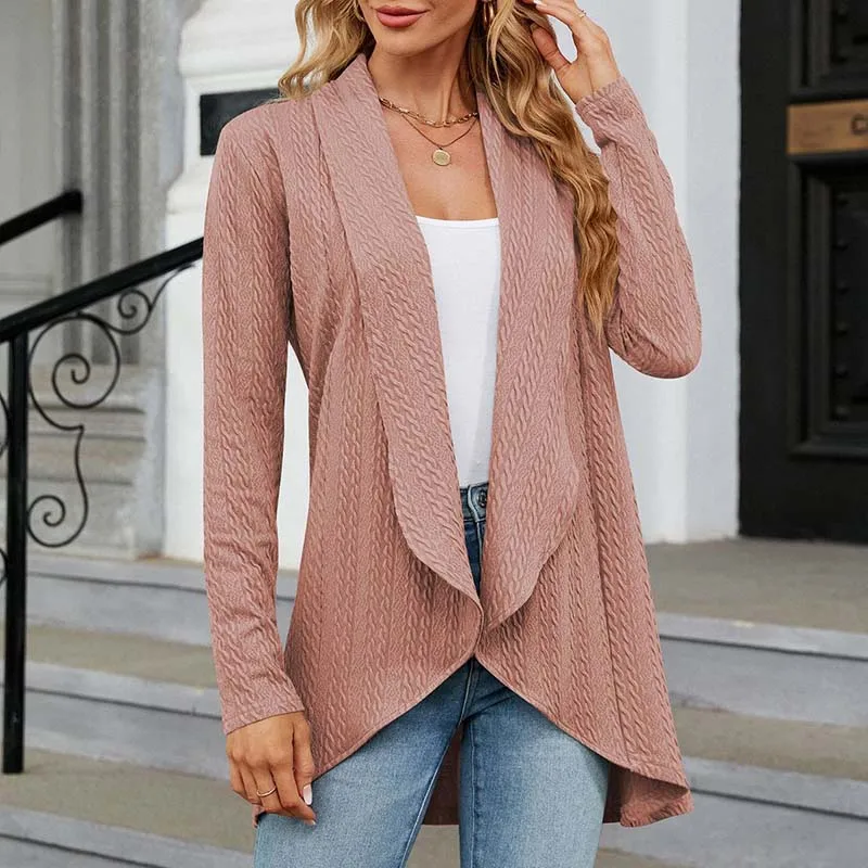 

Cardigan 2024 Women Jackets Ribbed Capes Female Long Sleeve Twist Sweater Tailored Collar Office Lady Casual Street Autumn