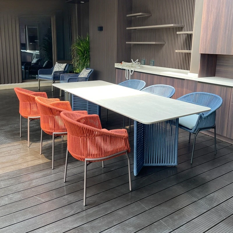Villa terrace rock slab dining table and chair combination bed and breakfast balcony outdoor leisure rattan chair