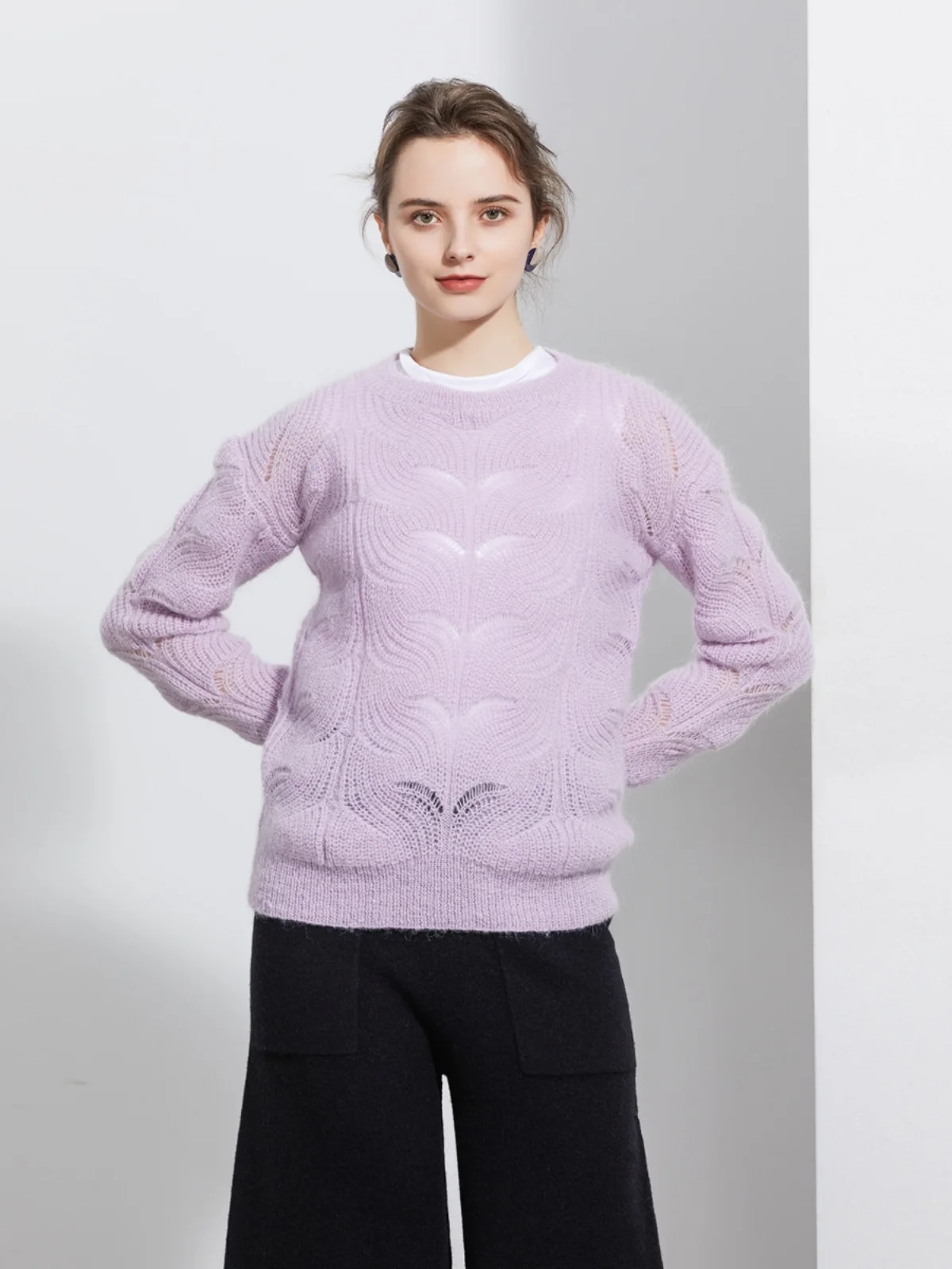 

Коллекция GZEN: Мягкий шерстяной вязаный пуловер с круглым вырезом, длинными рукавами, стандартной длины, цветной, женская вязаная одежда