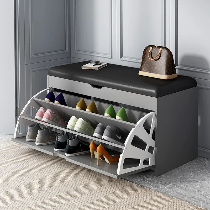 

Shoe change light luxury seated cabinet at the door of the home, integrated stool entry entry door