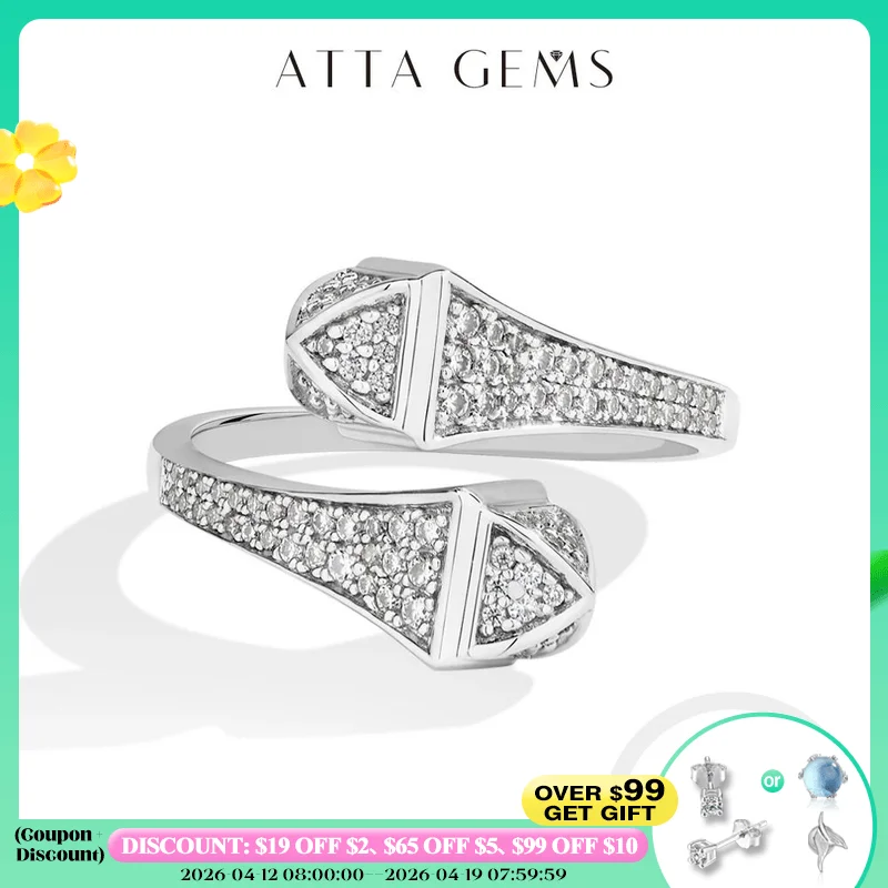 

ATTAGEMS Double Snake S925 Silver Moissanite Rings Women Men Lab Diamond Adjustable Ring 18KGold Plated Luxury Jewelry for Party