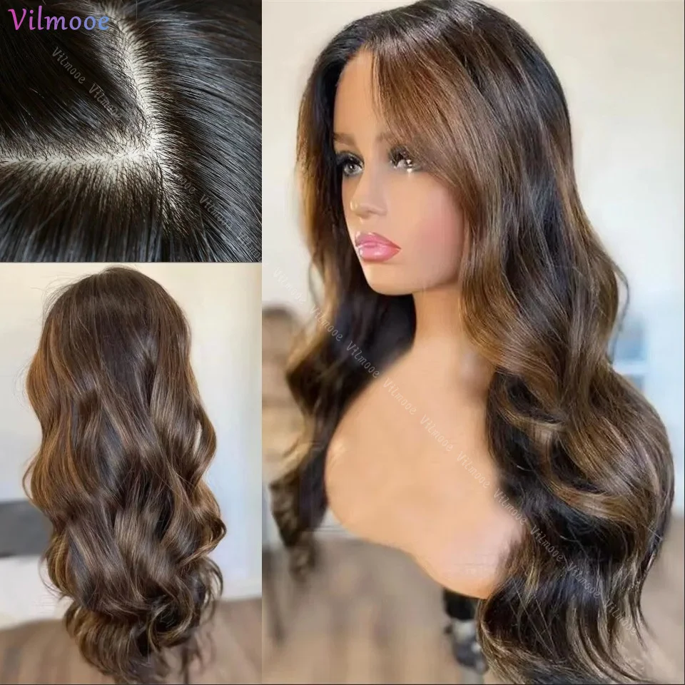 

HD Lace 13x4 Scalp Cap Lace Front Wig Highlight Dark Colored Lace Front Wigs PrePlucked Brown Body Wave Silk Base Human Hair Wig