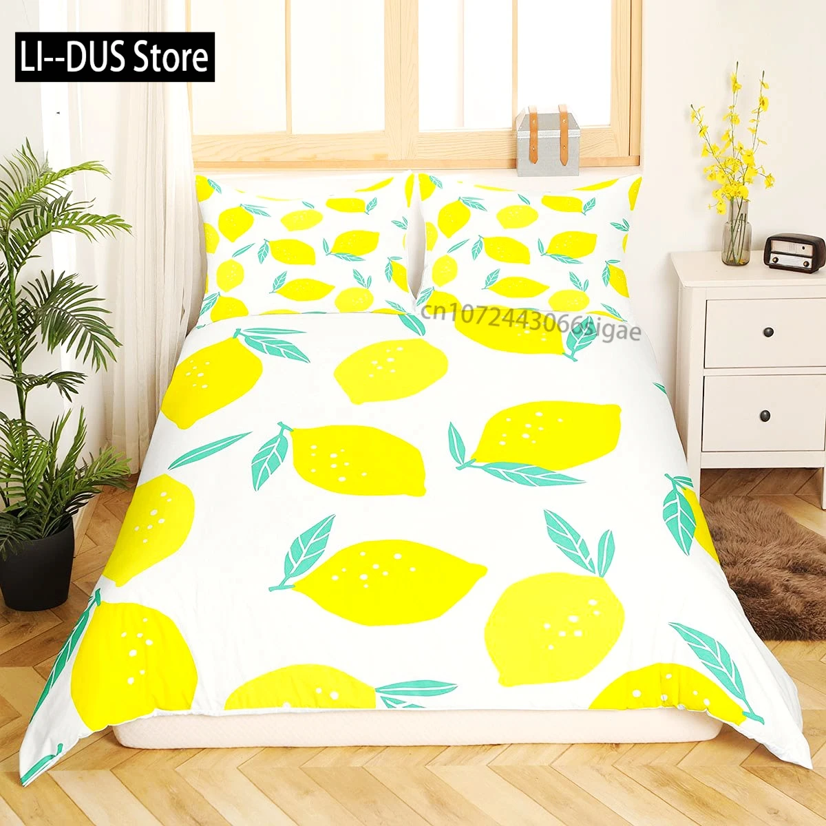 

Nature Bedspread, Lemon Tree Branches Gardening Design, Decorative Quilted 3 Piece Coverlet Set with 2 Pillow Shams, Full Size