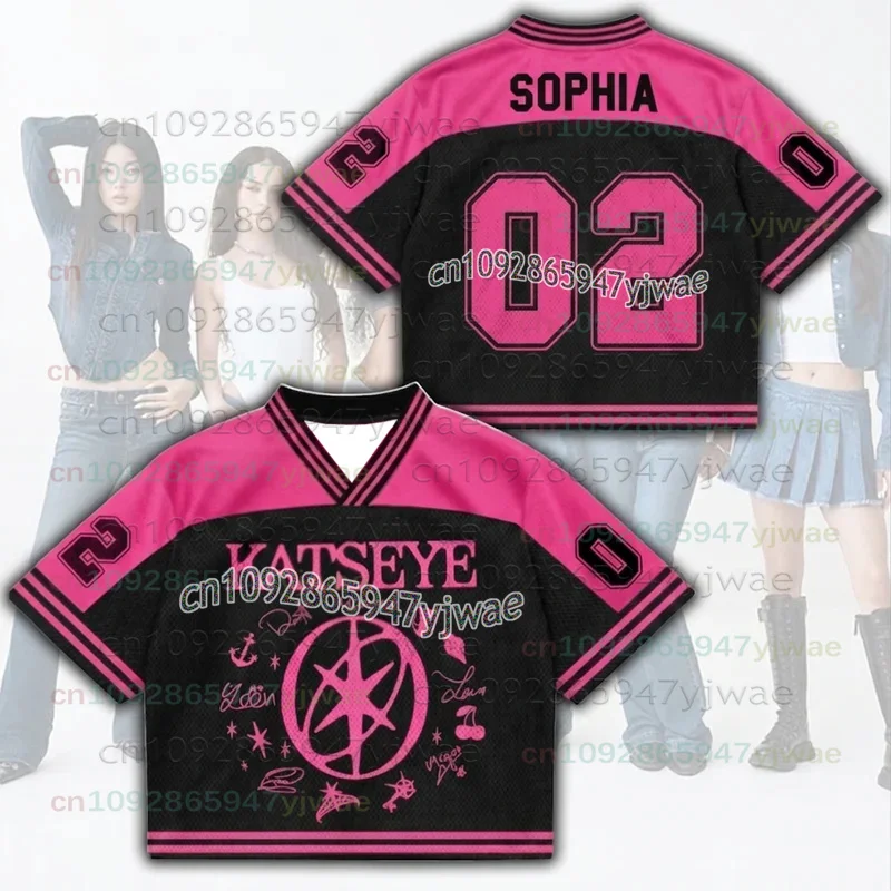 Teal/Pinky 2026 Hot Accent KATSEYE The Wildworld Tour Mixed Mesh Jersey Fan Edition Herren- und Damen-Streetwear-T-Shirt Y2K Tops – Detail 7