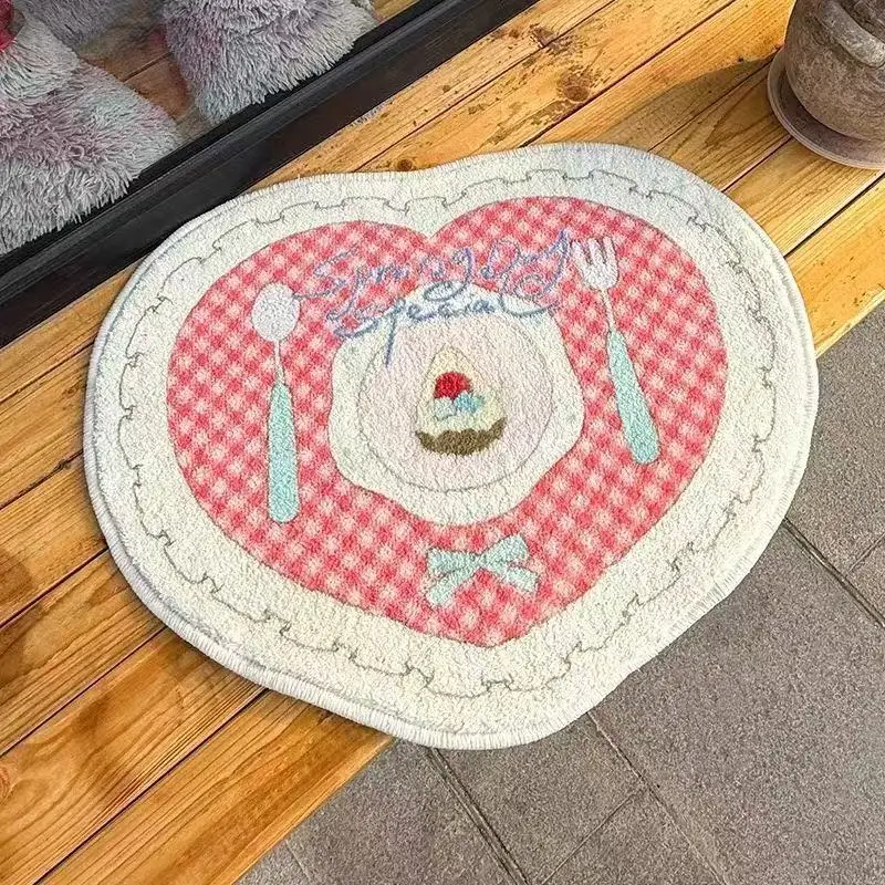 Heart-shaped Red Floor Mat Cute Rug Faux Cashmere Bedroom Bedside Living Room Bathroom Wear-resistant Mat Korean-style Floor Mat