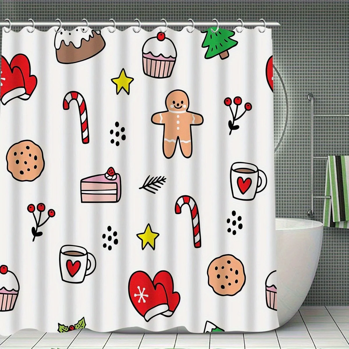 

Christmas Merry Christmas 1/4pcs Christmas Decorations Shower Curtain Set, Waterproof Shower Curtain, Bathroom Carpet, Toilet