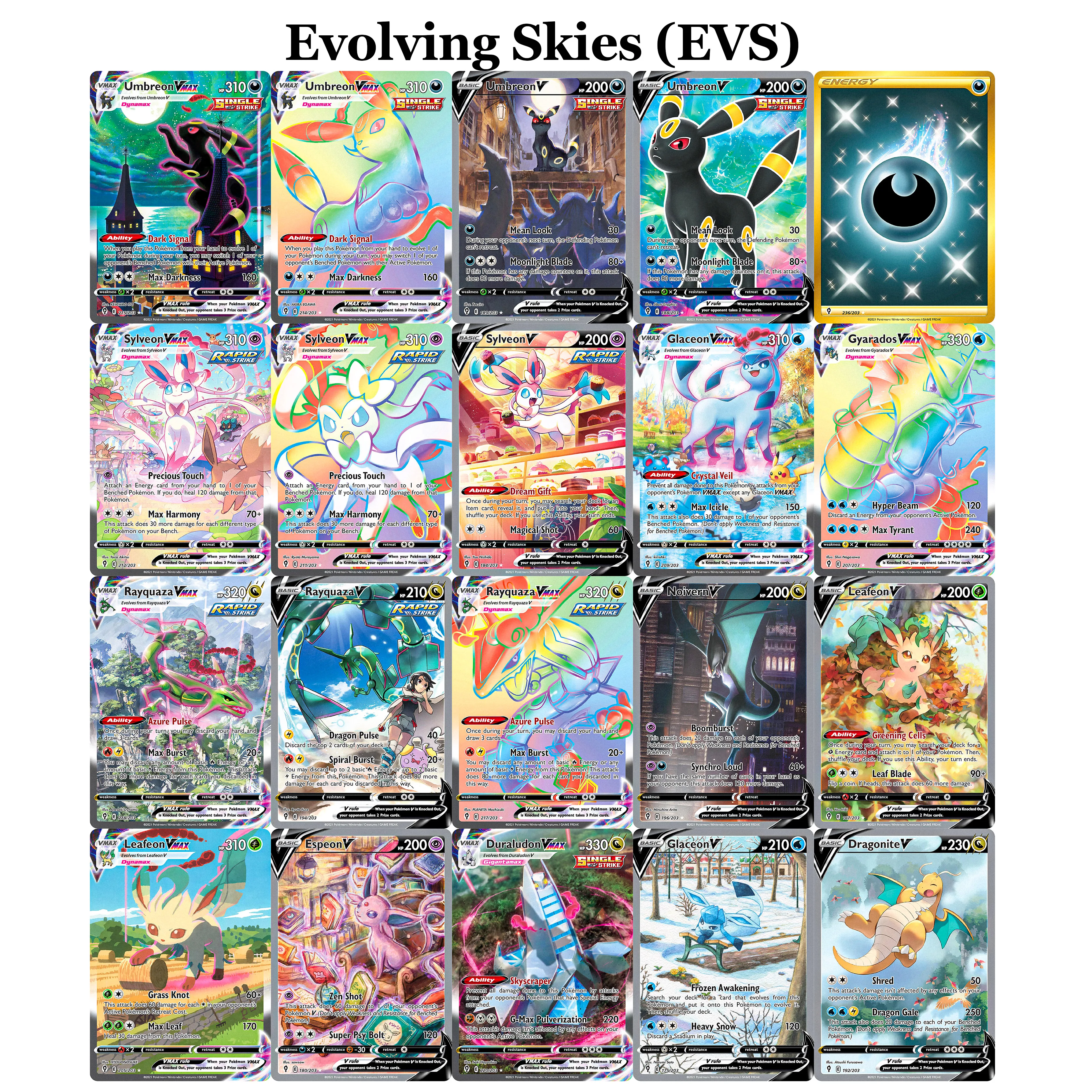 Ensembles d'épée et de bouclier de carte PKM, carte de Collection holographique proxy, étoiles brillantes, évolant des ciels, jeu de commerce de collection Pokemon