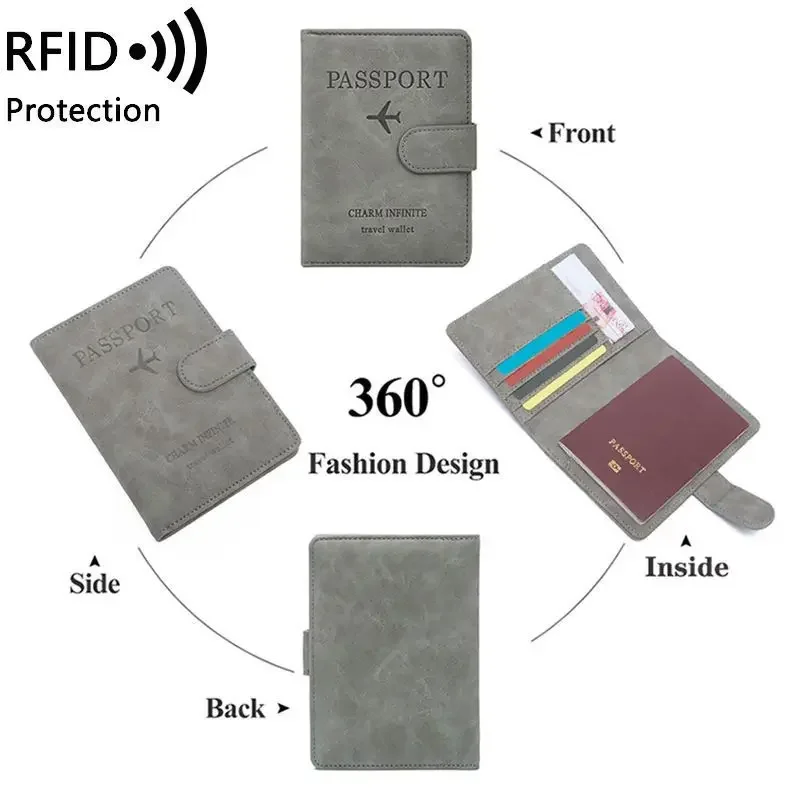 Rfid PU Couro Tampa Do Passaporte, Multi Slots De Cartão, Titular Do Cartão De Identificação, Titular Do Documento, Vôo Clipe De Bilhete Cobre