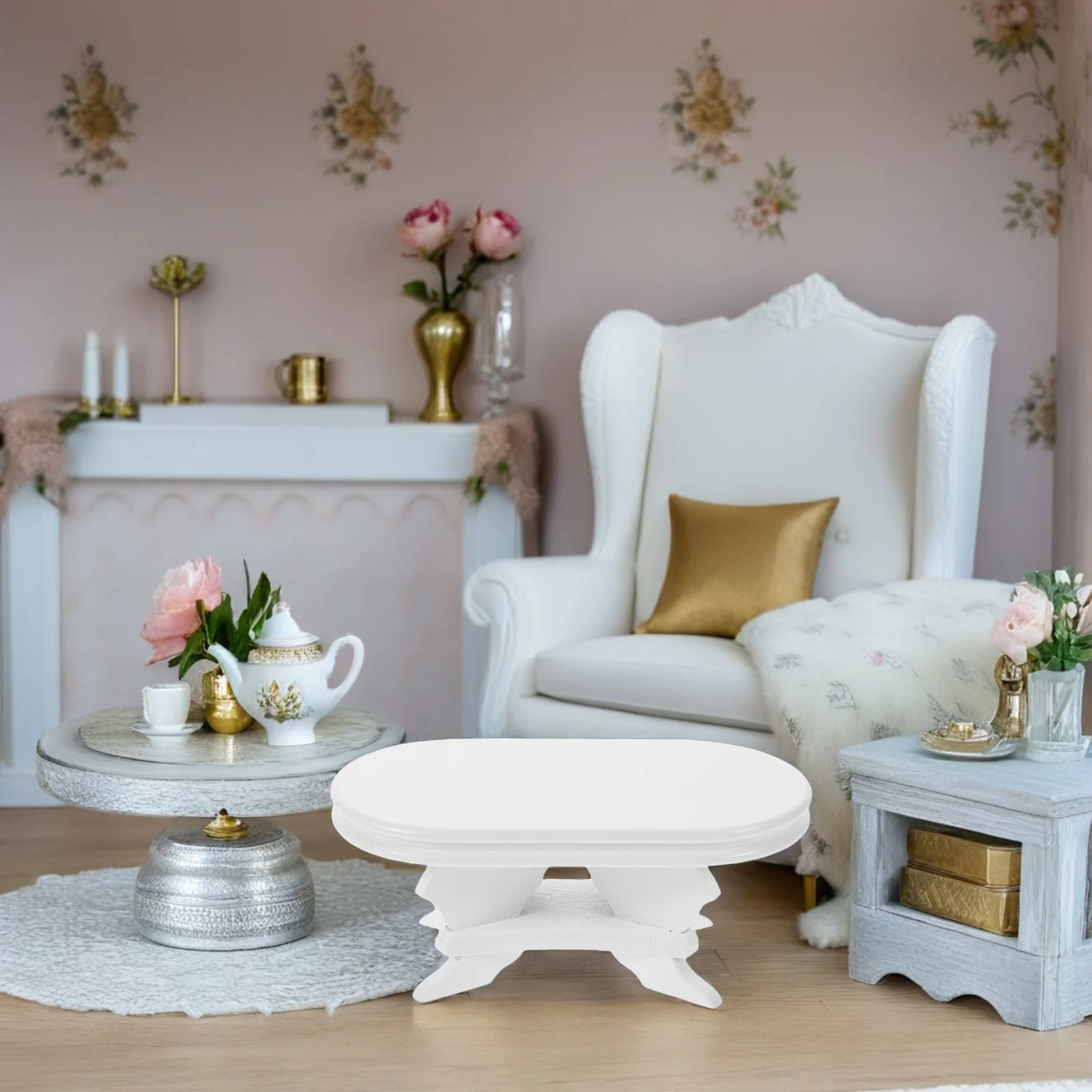 

1:12 Scale Dollhouse End Table Mini White Oval Side Table for Dollhouse Kitchen Living Room Decoration Miniature