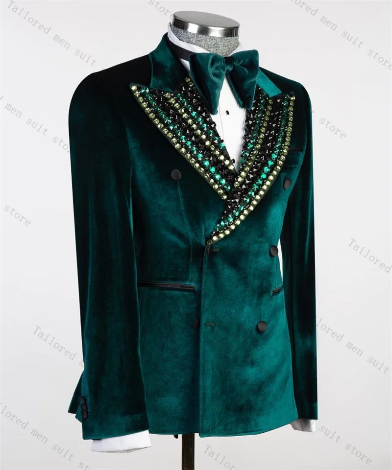 Зеленый бархатный мужской костюм, комплект из 2 предметов: пиджак + черные хлопковые брюки, формальный офисный мужской пиджак, пальто для выпускного, брюки, свадебные смокинги для жениха