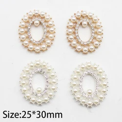New Fashion 5Pcs/Lot 25*30mm Oval Hollow Rhinestone Pearl Clothing Accessories DIY Wedding Jewelry Accessories