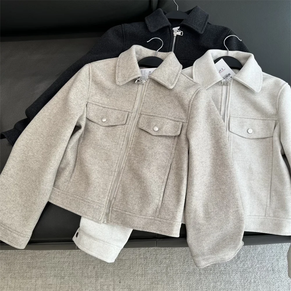 

New Women's Fashion Versatile Collar Long Sleeve Casual Pocket Decoration Soft Zipper Jacket Coat