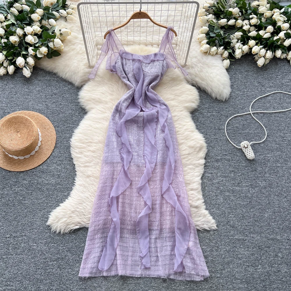 فساتين أنيقة أنيقة مكشكشة غير متناظرة على الموضة الكورية فساتين خرافية مثيرة عالية الخصر على شكل حرف a فساتين صيفية لقضاء العطلات على الشاطئ