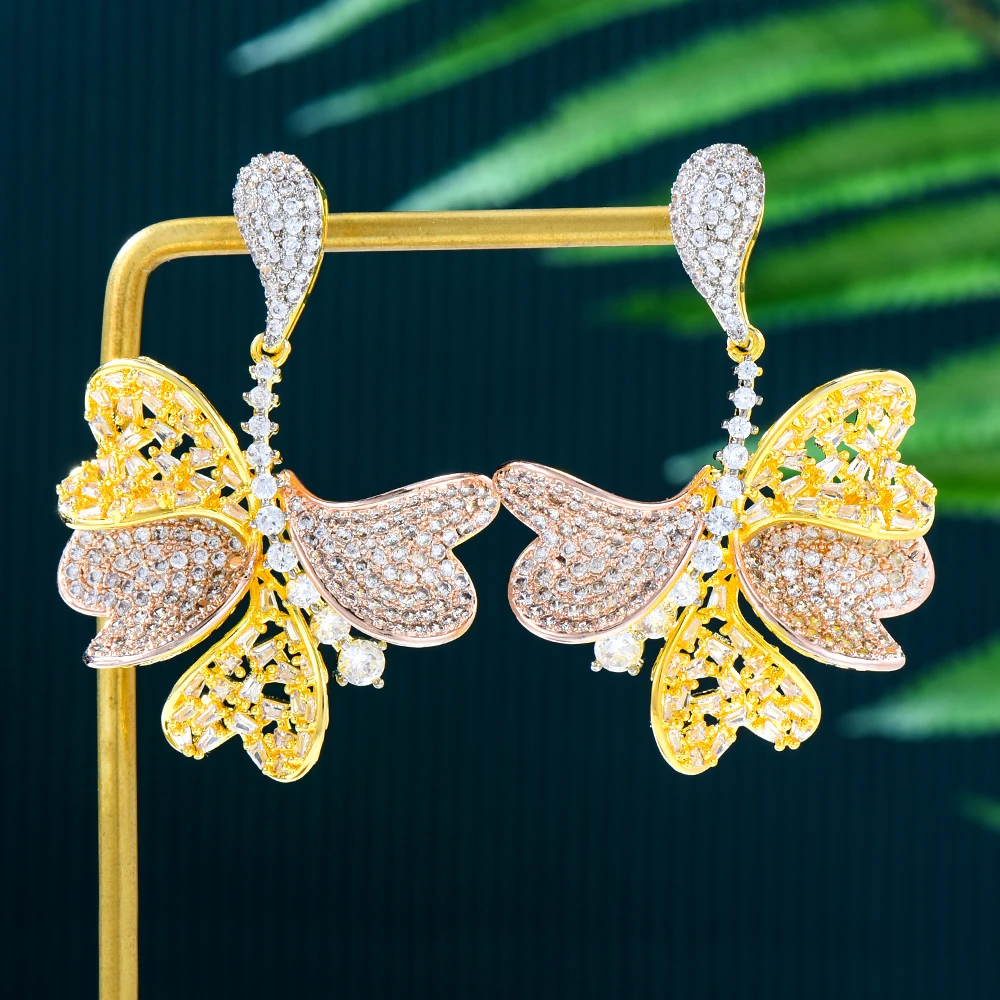 GODKI Tricolor Flowers Earrings For Women Wedding Party Dubai Bridal Jewelry boucle d'oreille femme Gift Jewelry