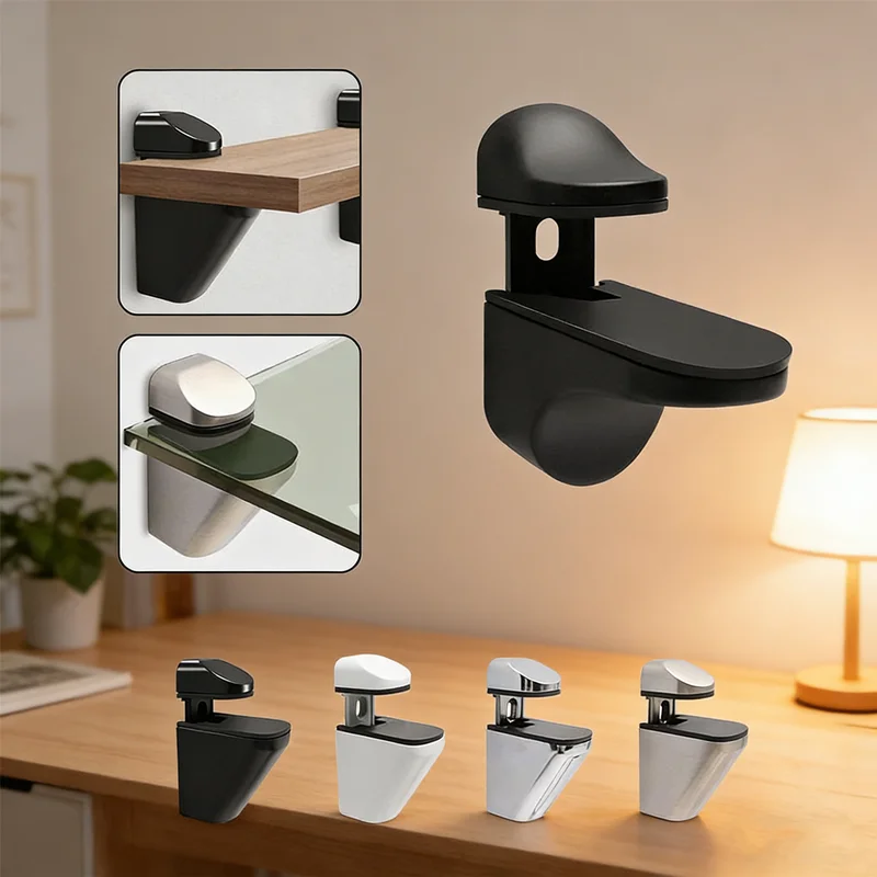 Bathroom Shelf Bracket Clips​ - Corrosion-Resistant Zinc Alloy with Anti-Slip Pads Adjustable for Glass, Secure Mount for Towels