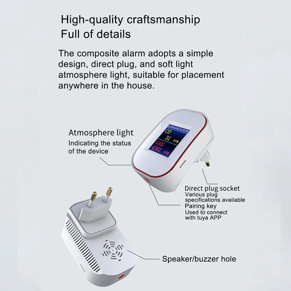 Tuya Smart Life الغاز الطبيعي CO تسرب كاشف أول أكسيد الكربون WIFI CH4 الميثان تسرب قابل للاحتراق الفحم جهاز استشعار إنذار المنزل