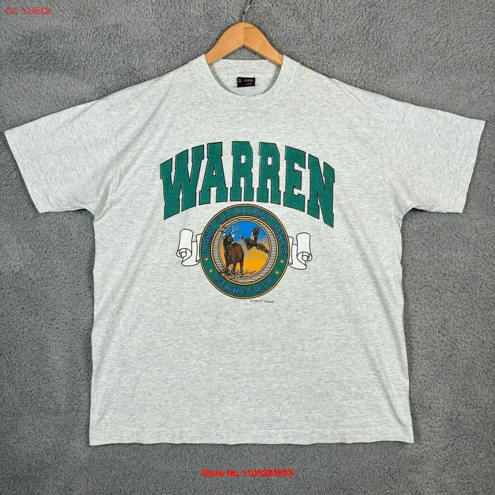 Vintage Minnesota T Shirt Mens XL Gray Green Warren 10000 Lakes Animals USA vintage Washed homme Stylish Versatile Breathable