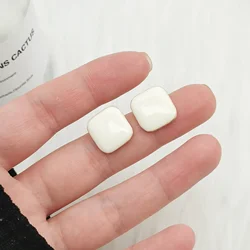Enamel White Color Square Stud Earring for Women Korean Simple Geometry Temperament Jewelry Christmas Girlfriend Gift