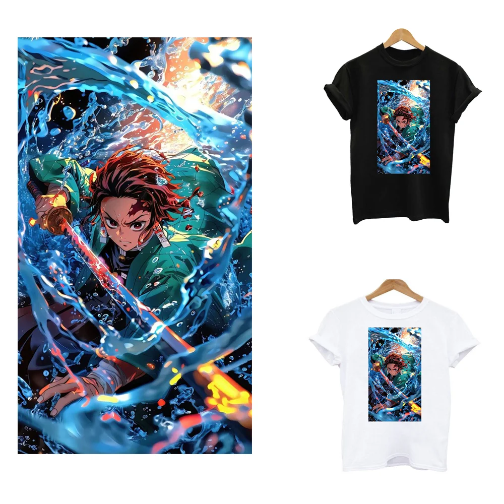 Ironing Demon Slayer Kamado Tanjiro Anime Iron On Patches For Clothing Thermal Transfer Printing T Shirt Sticker Custom