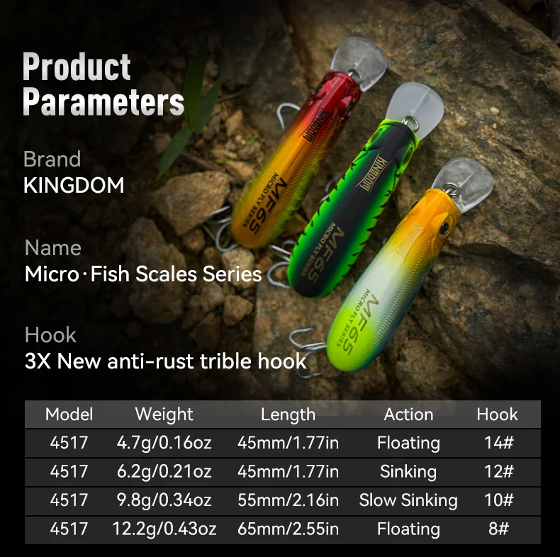 KINGDOM Micro Fish Scales Series Angelköder 45mm 55mm 65mm Crankbait Minnow Köder Schwimmender Sinkender Hartköder für Barsch- und Hechtangeln – Detail 2