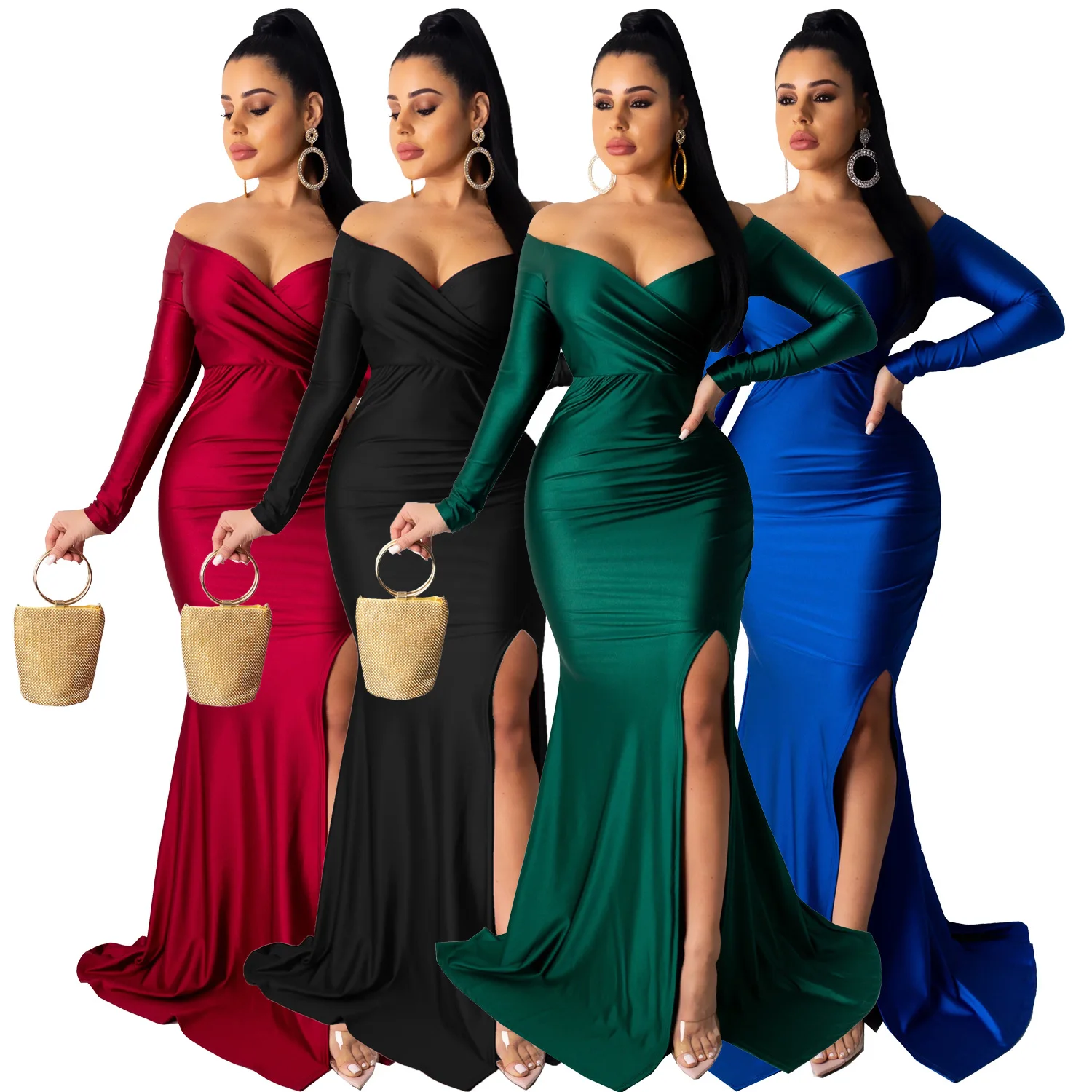 Women Dresses V Neck Long Sleeve Pullover Party Dress Solid Color Vestidos Slim Fit Sexy Backless Chest Wrapping Straps